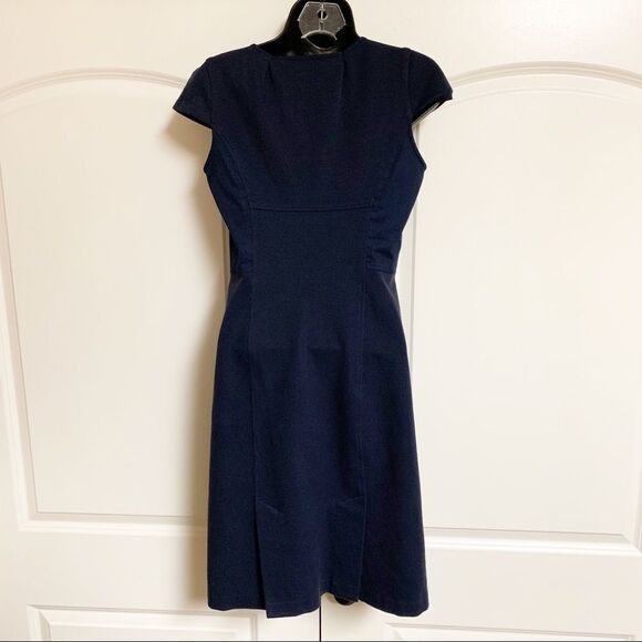 Diane Von Furstenburg Y2K Navy Blue Cap Sleeve Stretch Fit Flare Stretch Dress 4 - Picture 8 of 16
